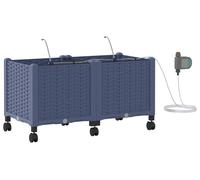 vidaXL Jardinière de jardin avec système d'arrosage et roues, lot de 2, gris, en polypropylène (PP)