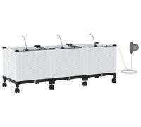 vidaXL Jardinière de jardin avec système d'arrosage et roues, lot de 3, blanche, en polypropylène (PP)