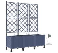 vidaXL Jardinière de jardin avec système d'arrosage et roues, lot de 3, gris, en polypropylène (PP)