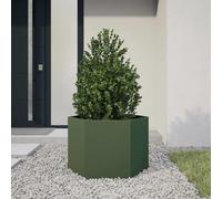 Jardinière vert olive hexagone 69x60x45 cm acier, jardinière de fleurs, jardinière de patio, jardinière de jardin, 851125