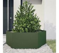 vidaXL Jardinière hexagonale en acier vert olive 138 x 120 x 45 cm