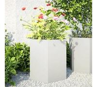 Jardinières 2 pcs blanc hexagone 46x40x45 cm acier, jardinière de fleurs, jardinière de patio, jardinière de jardin, 851111