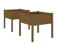 Vidaxl Jardinières 2 Pcs Marron Miel 70x70x70 Cm Bois De Pin Massif Marron