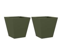 vidaXL Jardinières 2 pcs Vert Olive 30x30x30 cm Acier, jardinière d'extérieur, boîte à Fleurs, boîte de Jardin, jardinière de Patio, boîte à Plantes