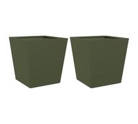 vidaXL Lot de 2 jardinières 40x40x40 cm acier Vert olive - pour extérieur