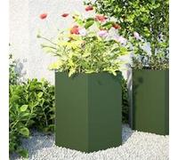 vidaXL Pots de jardin 2 pcs vert olive hexagonal 46x40x45 cm acier