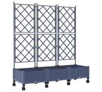 vidaXL Jardinières avec treillis et roulettes, lot de 3, gris, en polypropylène (PP)