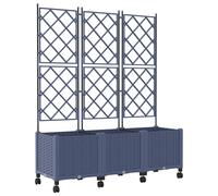 vidaXL Jardinières avec treillis et roulettes, lot de 3, gris, en polypropylène (PP)