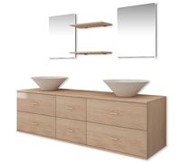 vidaXL Jeu de 7 pcs de Mobilier Meuble de Salle de Bain et Lavabo Vasque Beige