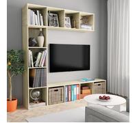 vidaXL Jeu de Bibliothèque/Meuble TV 3 pcs, Armoire de Télévision avec Compartiment, Étagère à Livres Salon Intérieur, Moderne, Chêne Sonoma