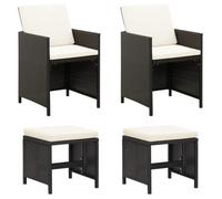 vidaXL Ensemble de 4 chaises et tabourets de jardin en poly rotin noir