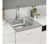 vidaXL Évier encastré avec égouttoir – acier inoxydable argenté 600×600×155 mm