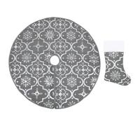 Jupe de sapin de Noël de luxe avec chaussette Gris 150 cm Tissu
