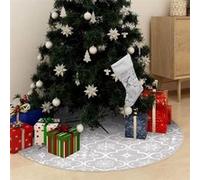 VIDAXL Jupe de sapin de No?l de luxe avec chaussette Blanc 90 cm Tissu