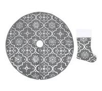 vidaXL Jupe de sapin de Noël de luxe avec chaussette Gris 150 cm Tissu Gris G