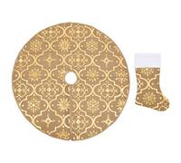 vidaXL Jupe de Sapin de Noël de Luxe avec Chaussette Jaune 122cm Tissu