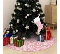 vidaXL Jupe de Sapin de Noël de Luxe avec Chaussette Tapis de Sapin de Noël Base d'Arbre de Noël Décoration Salon Intérieur Rose 150 cm Tissu Rose G