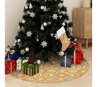 vidaXL Jupe de Sapin de Noël de Luxe avec Chaussette Tapis de Sapin de Noël Base d'Arbre de Noël Décoration Salon Intérieur Jaune 90 cm Tissu Jaune G