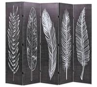 vidaXL Cloison de séparation pliante Paravent Plumes 200x170 cm noir et blanc