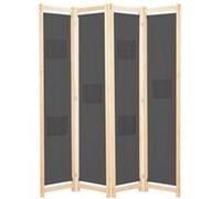 Paravent 4 panneaux pliable en tissu gris avec cadre en bois 160 x 170 x 4 cm