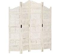 vidaXL Paravent - Cloison de séparation 4 panneaux en bois de manguier blanc 160x165 cm