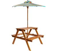vidaXL Table de pique-nique pour enfants Acacia solide avec parasol 79x90x60 cm