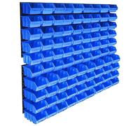 vidaXL Kit de Bacs de Stockage avec Panneaux Muraux 96 pcs Bac de Rangement Boîte à Outils Vis Clous Ecrous Douilles Atelier Garage Bleu