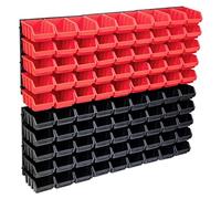 vidaXL Kit de 96 récipients pour petites pièces avec plaques murales rouge noir