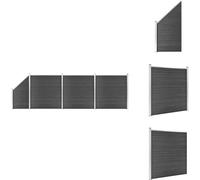 vidaXL Kit d'éléments de clôture WPC 619x(105-186) cm Noir - Panneaux de clôture