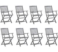 vidaXL Klappbare Gartenstühle 8 Stk. mit Kissen Massivholz Akazie