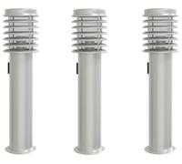 vidaXL Lampes d'allée avec prise de courant 3 pcs. argent 60 cm acier inoxydable