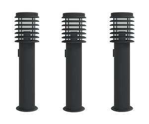 vidaXL Lampes d'allée avec prise de courant 3 pcs noir 60 cm inox