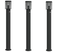 vidaXL Lampes de chemin avec détecteur de mouvement 3 pcs. noir 110cm acier inoxydable