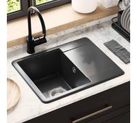 vidaXL Lavabo noir 560 x 460 mm 80% quartz et 20% résine
