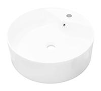 vidaXL lavabo en céramique trou de robinet/trous de trop-plein blanc rond