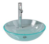 vidaXL Lavabo de bain avec robinet et drain à poussoir Verre trempé G