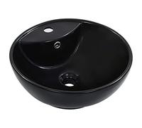 vidaXL Lavabo avec Trop-Plein Lave-Mains Vasque à Poser Monter Salle de Bain Intérieur Salle d'Eau Cabine de Toilette Maison 46,5 x 18 cm Céramique Noir