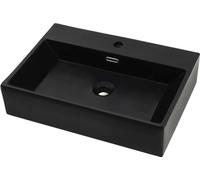 vidaXL Lavabo avec trou pour robinetterie Céramique noire 76 x 42,5 x 14,5 cm