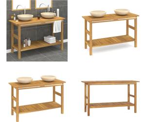 vidaXL Lavabo avec vasque en marbre crème bois massif teck - Lavabo - Meubles de salle de bain - Meuble sous-vasque