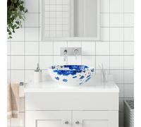 vidaXL Lavabo Blanc/Bleu Ø 41 cm