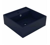 vidaXL Vasque de luxe à débordement Carré mat Bleu foncé 41x41 cm