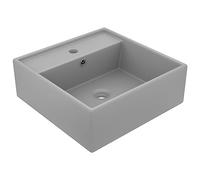 vidaXL Lavabo carré à trop-plein Gris clair mat 41x41 cm Céramique