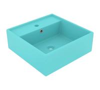 vidaXL Lavabo carré À trop-plein Vert clair mat