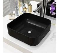 vidaXL Lavabo carré en céramique noir 38 x 38 x 13,5 cm
