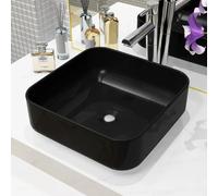 vidaXL Lavabo en céramique carré noir 38 x 38 x 13,5 cm