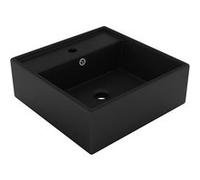 vidaXL Lavabo de luxe carré céramique à trop-plein mat noir 41x41 cm