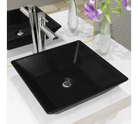vidaXL Lavabo carré en céramique noire 415x415 mm