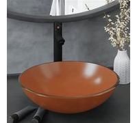 vidaXL Lavabo de bain vasque à poser verre trempé 42x13 cm avec robinet et vidage à poussoir marron