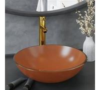 vidaXL Lavabo de salle de bain avec robinet et vidage – brun
