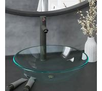 vidaXL Lavabo de bain avec robinet et drain à poussoir Verre trempé